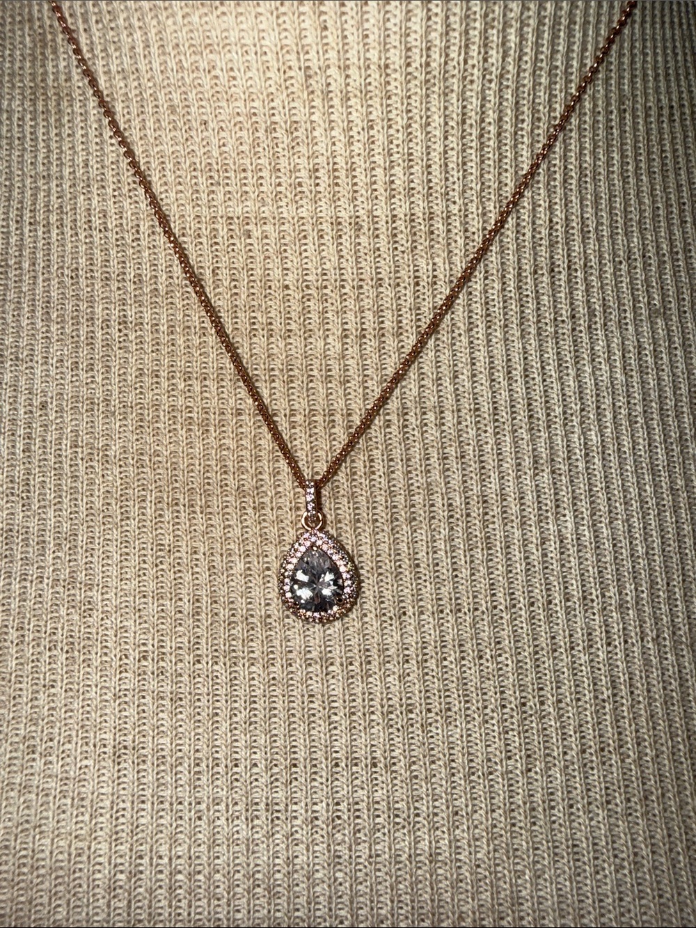 Bomb Party Rose Gold Teardrop Pendant Necklace with Clear Crystal